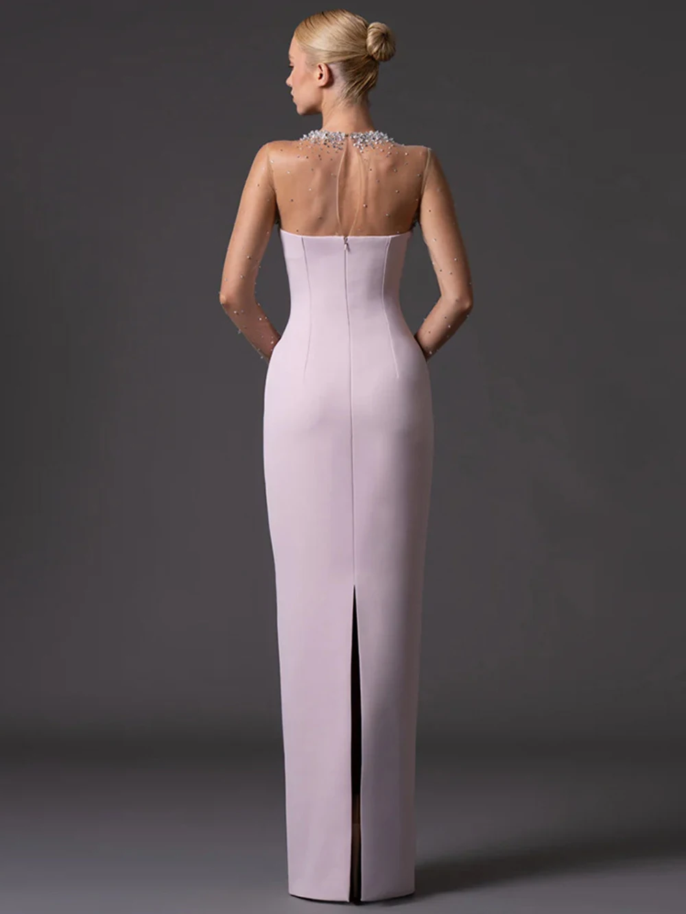 Modphy Elegant Mesh Bead Diamond Luxury Patchwork Dress Women Backless See Through Long Dresses 2026 Lady Evening Dinner Gown