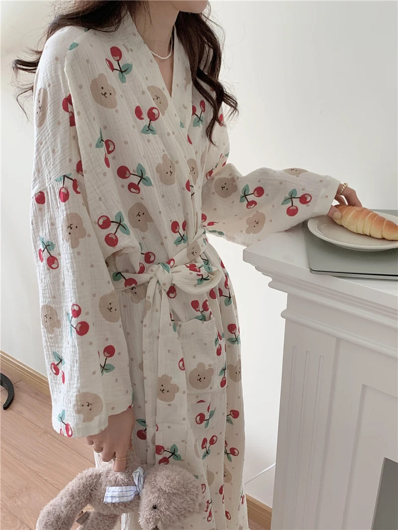 Fashion Robe De Chambre Pour Femme Spring Autumn Plaid Bathrobe Long Sleeve Kimono Homewear Girls Pijamas Bath Robe for Women