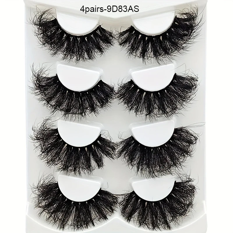 4 paia di ciglia finte soffici e voluminose di alta qualità, che mostrano ciglia accattivanti, disordinate e dall'aspetto spesso