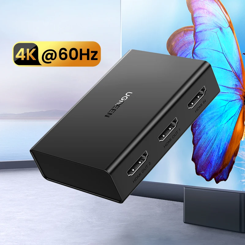 UGREEN Rozdzielacz HDMI 1 na 2 wyjścia 4K60 Hz Rozdzielacz kompatybilny z HDMI dla dwóch monitorów Adapter HDCP 2.2 3D HDR EDID HDMI