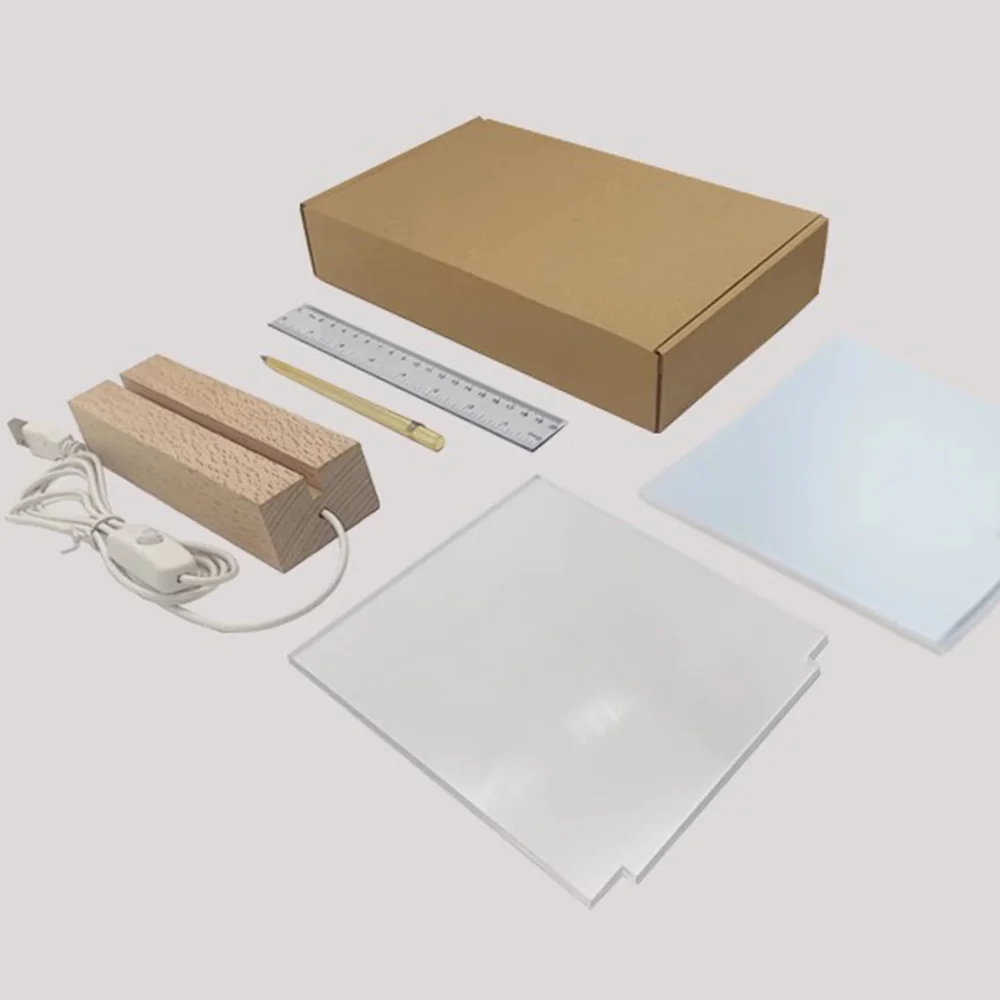 3D Night Light Luminous Beech Wood LED Base, Home Furnishings, New Creative Table Lamp Rectangular DIY Acrylic Custom Crafts