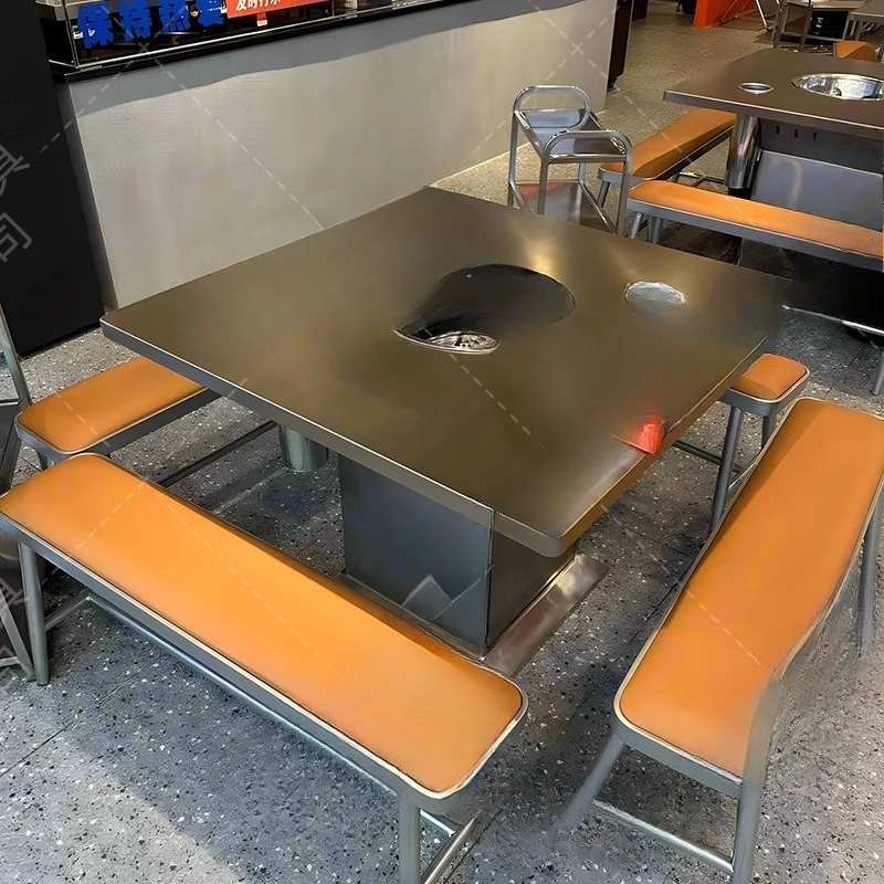 Smokeless stainless steel hot pot table, Korean oil drum industrial style barbecue table