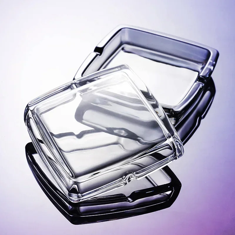 Square Creative Glass Ashtray Simple Style Home Ashtray Living Room Office Personality Hotel KTV Glass Ashtray Lead-free Glass