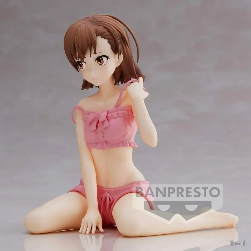 11CM Anime A Certain Scientific Railgun Misaka Mikoto Figure Pink Swimsuit Sitting PVC Model Toys Gift Desktop Oranments