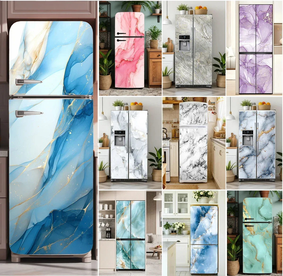 Waterproof Refrigerator Sticker Home Decor Mural Art Marble Luxury Gold Vein Fridge Decal Modern Kitchen Decoration Self-Adh