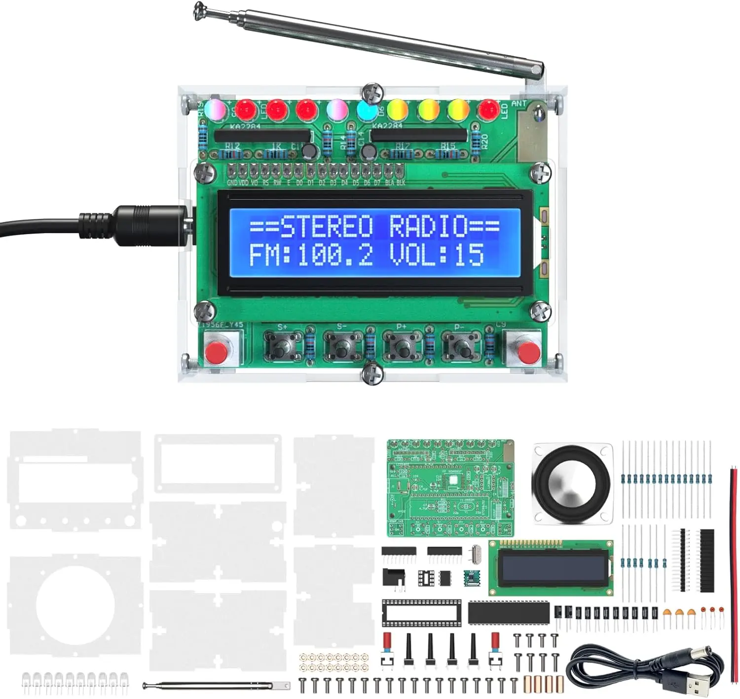 FM Radio DIY Soldering Kit - 87 - 108MHz, LED Flash, for Practice & STEM, Great Gift