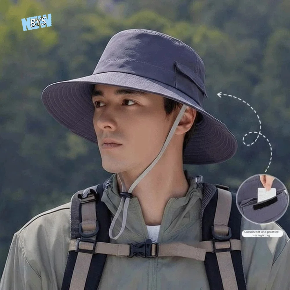 

Drawstring Men's Fisherman Hat Nylon Polyester Sunshade Fishing Hat Breathable Lightweight Sunscreen Basin Cap Hiking