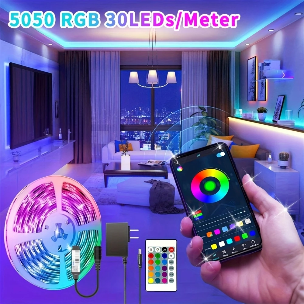 DC12V LED Strip Lights 5050 RGB 5-30M Flexible Lamp Tape Ribbon Luces Smart App Led Lighting Room Christmas Decoration EU Plug