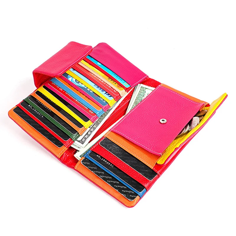 Women Purses Long Hasp Zipper Genuine Leather Ladies Clutch Bags colorful Passport Holder Female Casual Card Wallet