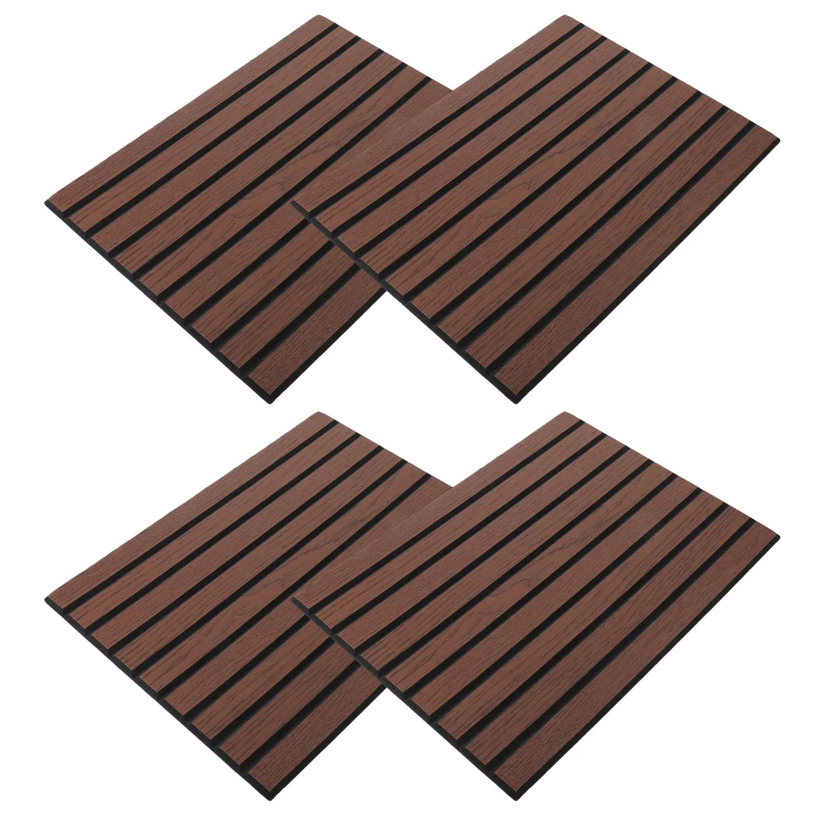 4Pcs Soundproof Acoustic Panels Peel Stick Walnut Slat Wall Panels Easy Install Bedroom Living Room Noise Reduction Decorative