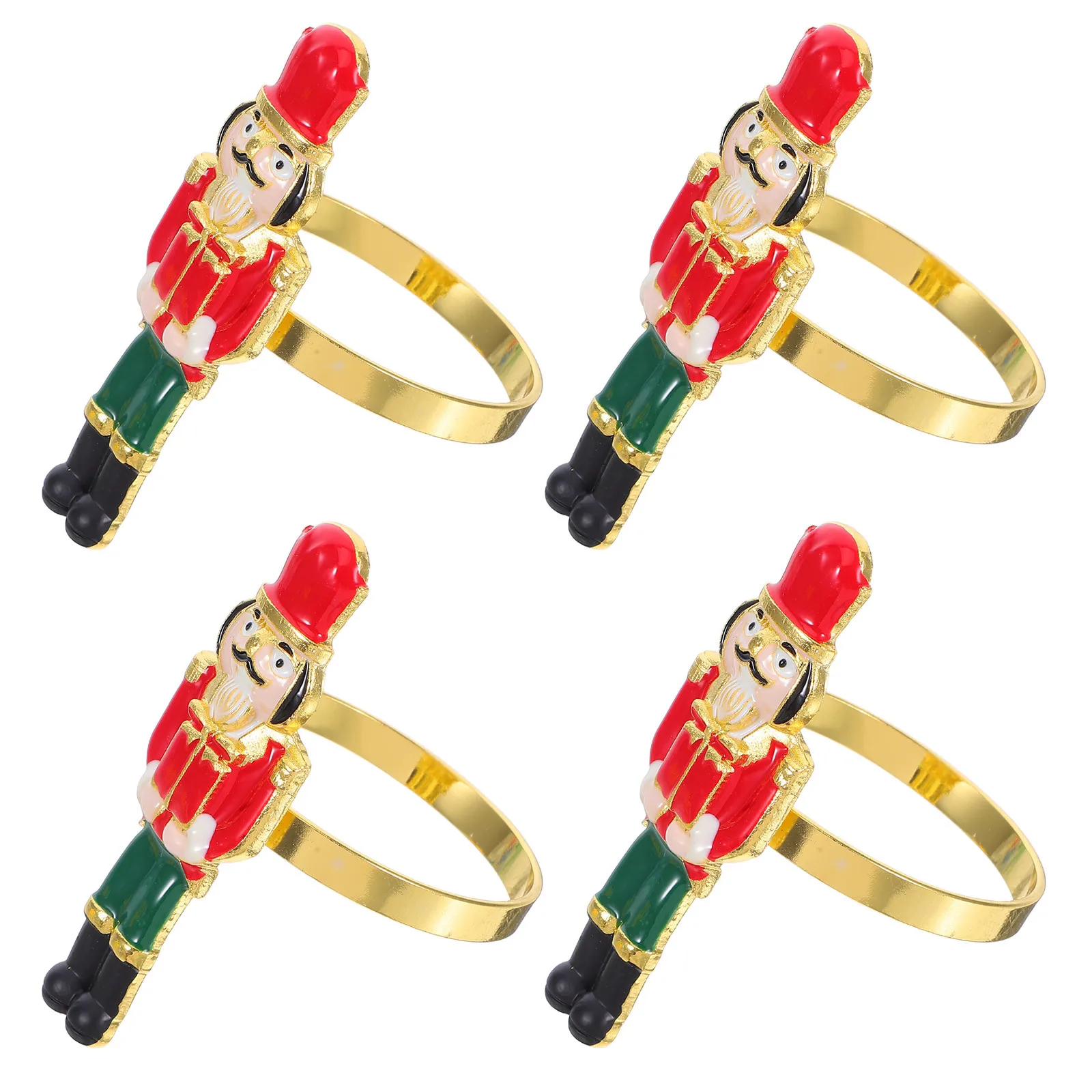 

4Pcs Nutcracker Shaped Napkin Rings Metal Napkin Buckles Christmas Party Table Decoration Elegant Style Serviette Buckles