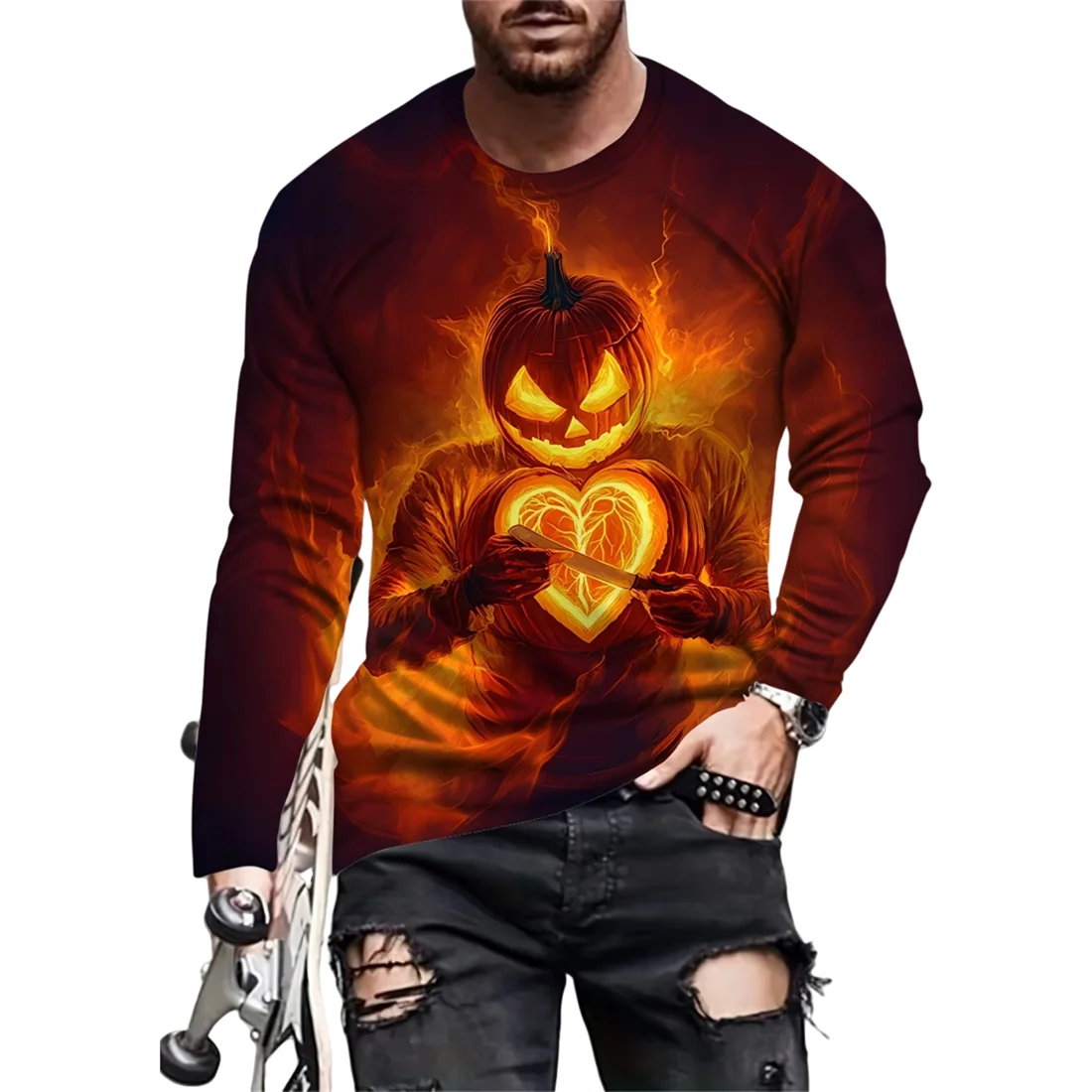 

Halloween Clothes Men's 3D Print Skull Graphic Long Sleeve T-Shirt Fashion Cool Hip Hop Round Neck Tees Loose Comfortable Adults