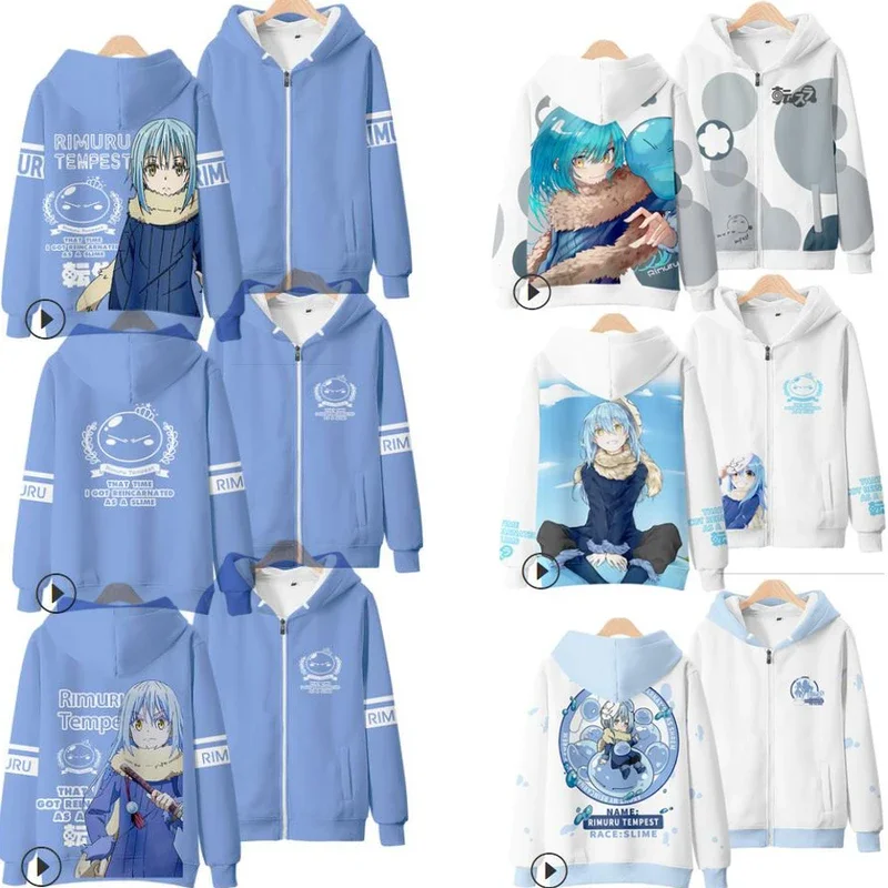 Anime That Time I Got Reincarnated As A Slime Rimuru Tempest Cosplay Costume Unisex 3D Hoodie Zipper Hooded Sweatshirt Outerwear