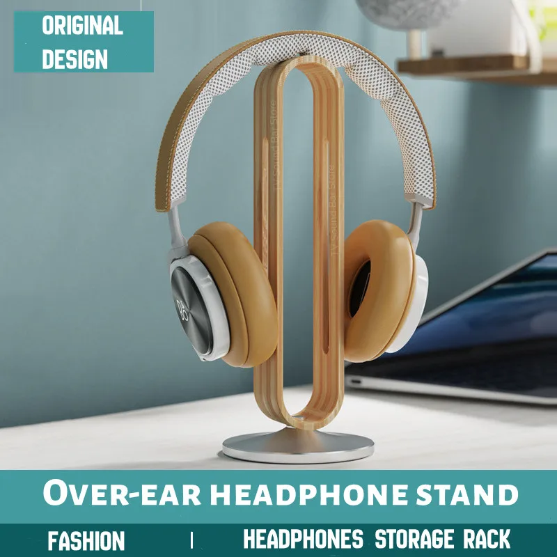 

Fashion Bamboo Wood Aluminum gaming Headphone Stand Anti-skid Headset Display Hanger Bracket Earphone Art Hanger Storage Rack