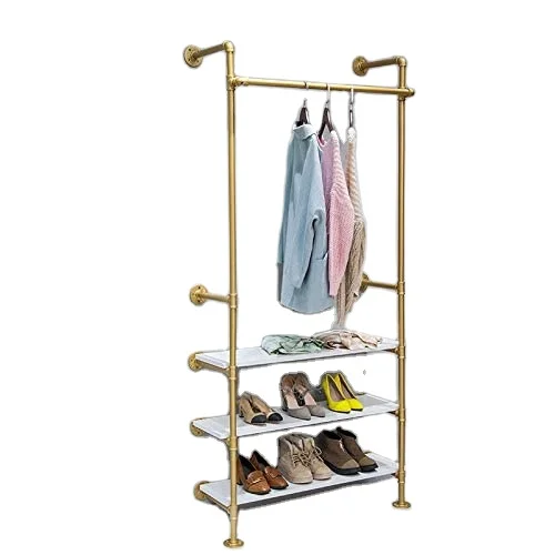 

Custom.New Style Metal Industrial Pipe With Wood Garment Pipeline Customize Color Clothing Display Rack Wall-mounted for Store
