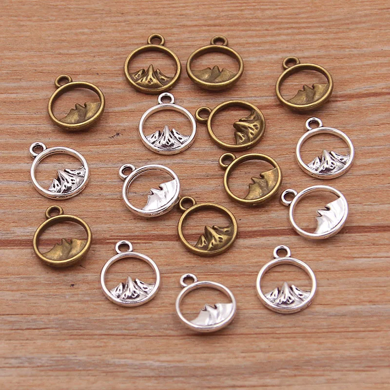 60PCS 10X13mm Small Round Mountain Rang Charms Natural Pendants Handmade Decoration Vintage For DIY Jewelry Making Findings