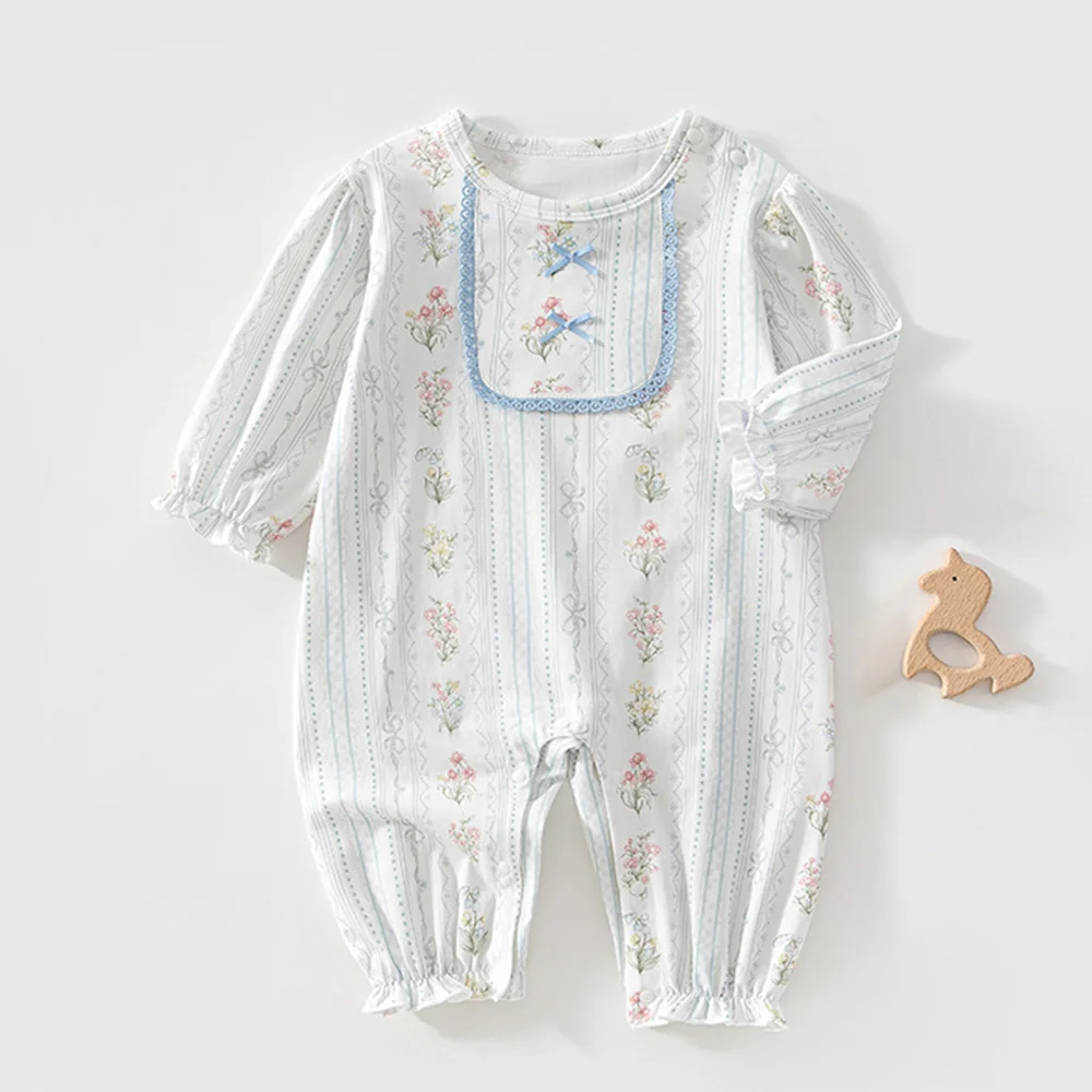 My First Christmas Baby Girl Romper Floral Long Sleeve Cotton Spring Fall Winter Infant Boutique Clothing Infant Jumpsuit