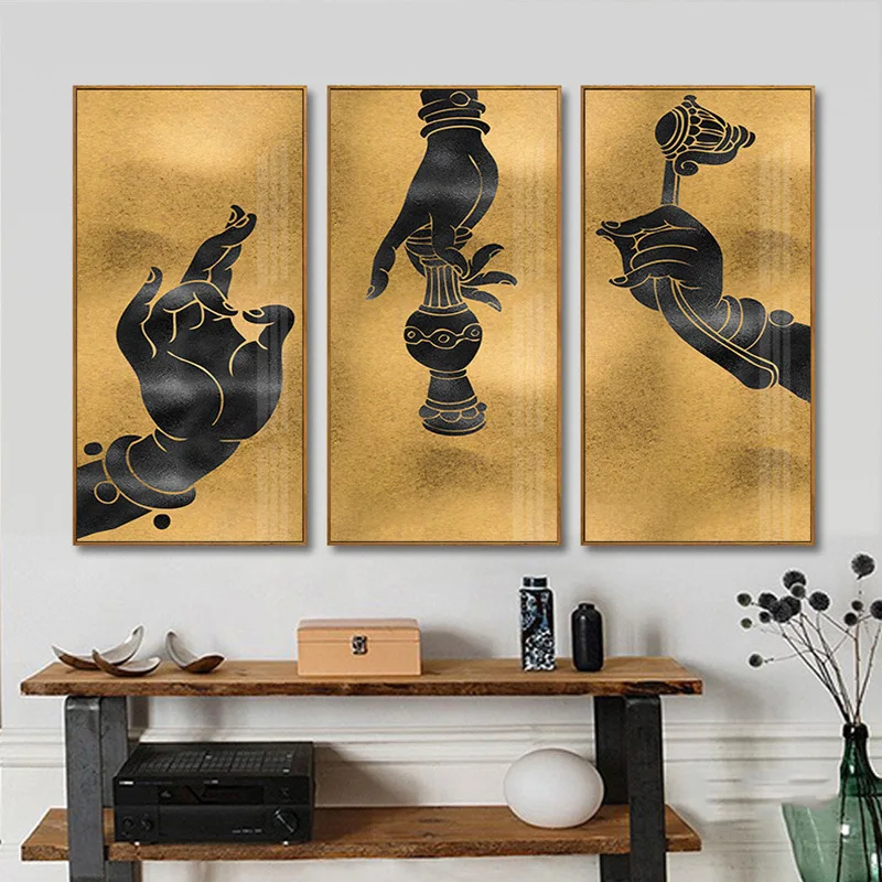 Southeast Asia Golden Buddhist Bergamot Canvas Painting Religious Buddhism Posters and Prints for Porch Living Room Wall Decor