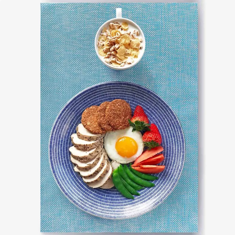 مفارش فينيل زرقاء منسوجة قابلة للغسل ، حصائر طاولة ، مانعة للإنزلاق ، سهلة التنظيف ، مجموعة من 6 متقاطعة لاسلكية