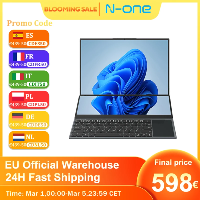 N-One Nbook Fly Laptop Intel®Xeon®W-10885m Windows 11 Pro 16Gb 1T Dubbel Scherm 16 ''14'' Touchpad Office Study Computer