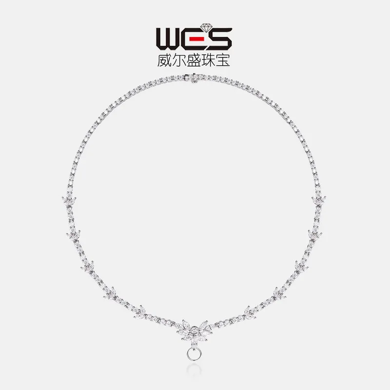 Full Diamond Necklace for Women 18K Gold Inlaid with Colored Baby Stones PT950 Platinum Clavicle Chain Light Luxury Fashion