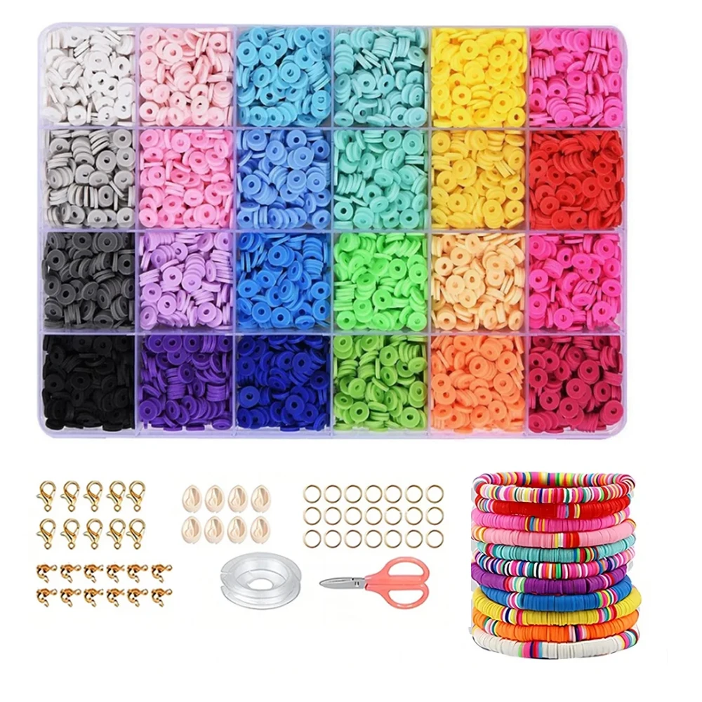 Kit de fabrication de bracelets en perles d'argile polymère, 2400 pièces, variété de différentes combinaisons pouvant être fabriquées avec fermoir à coquille de homard