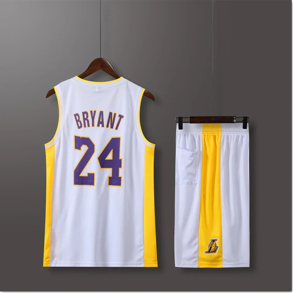 NEW2023 24 Adult Men\'s Lakers No. 24 V-neck Basketball Jersey Team Uniform Set Junior Competition Team Short-Sleeved Team Unifor