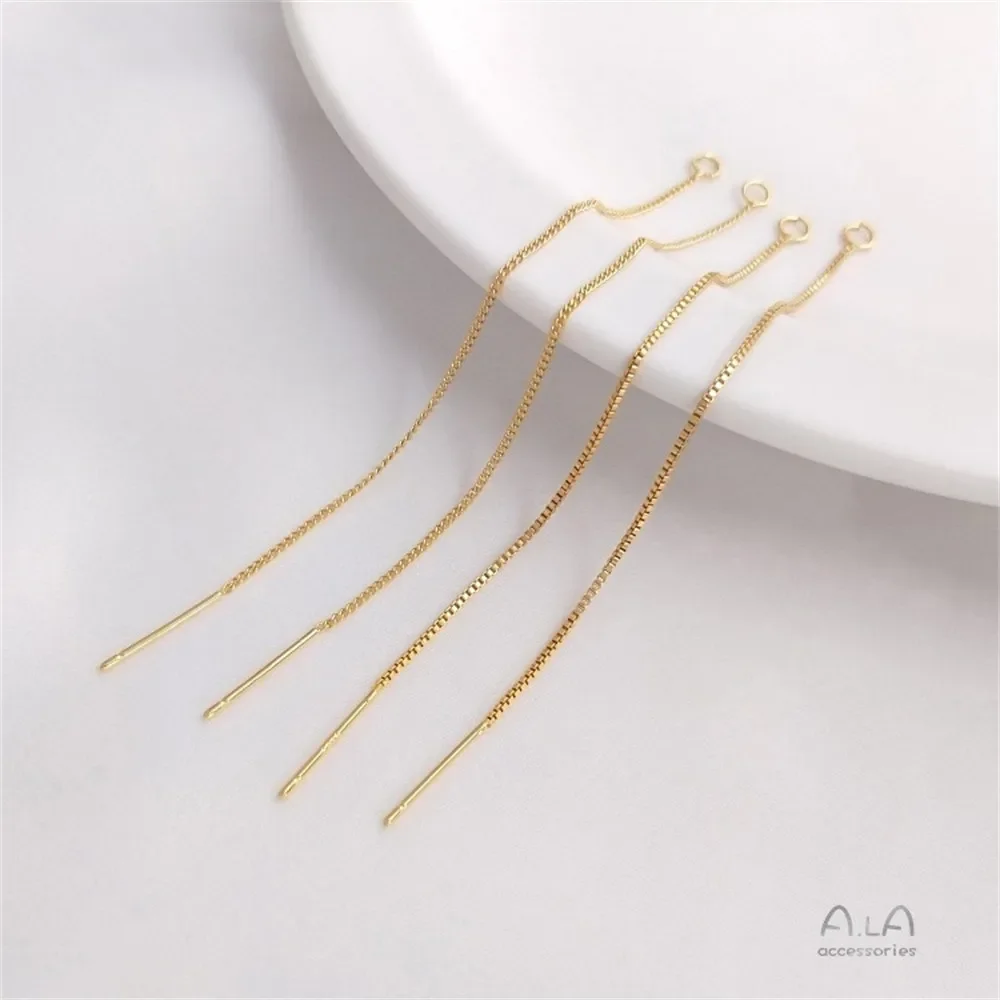 14K الذهب أقراط S925 الفضة دبوس وأقراط مع معلقة الجانب الجسم صندوق أقراط للأذن على شكل سلسلة اليدوية لتقوم بها بنفسك أقراط اكسسوارات E161 #2