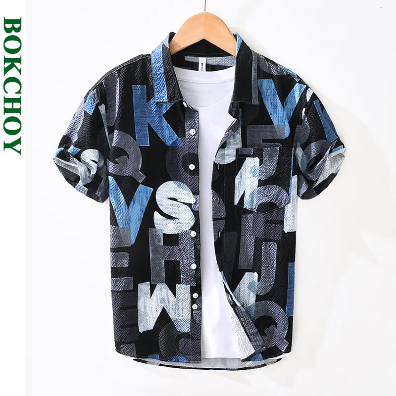 2024 Summer New Casual Letter Printed Short Sleeve Shirts Men Clothing Pocket Thin Comfortable Streetwear BL2079