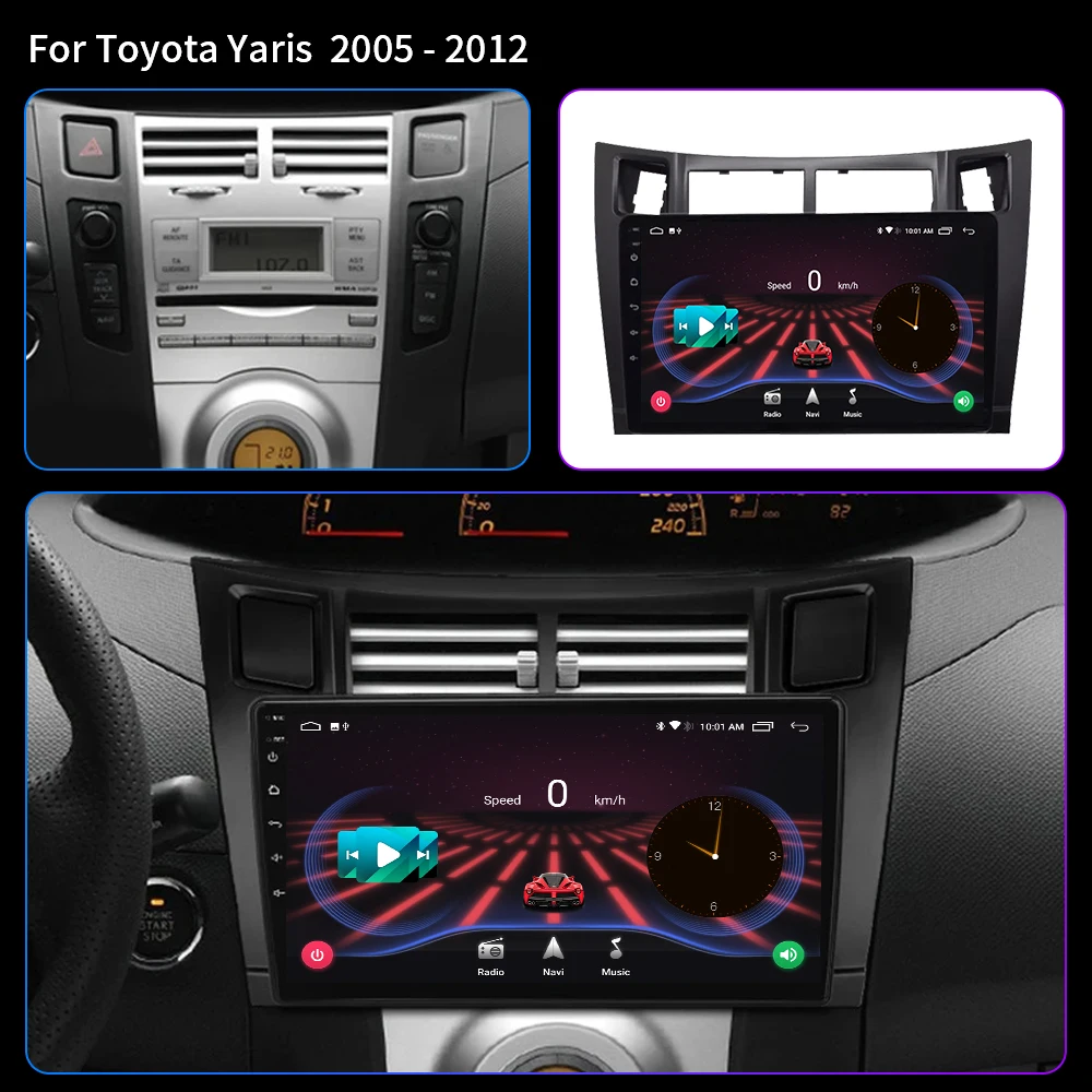 For Toyota Yaris 2005-2012 Android 13 Car Multimedia Player Radio Wireless Carplay 4G GPS 2 Din Head Unit QLED Screen Autoradio