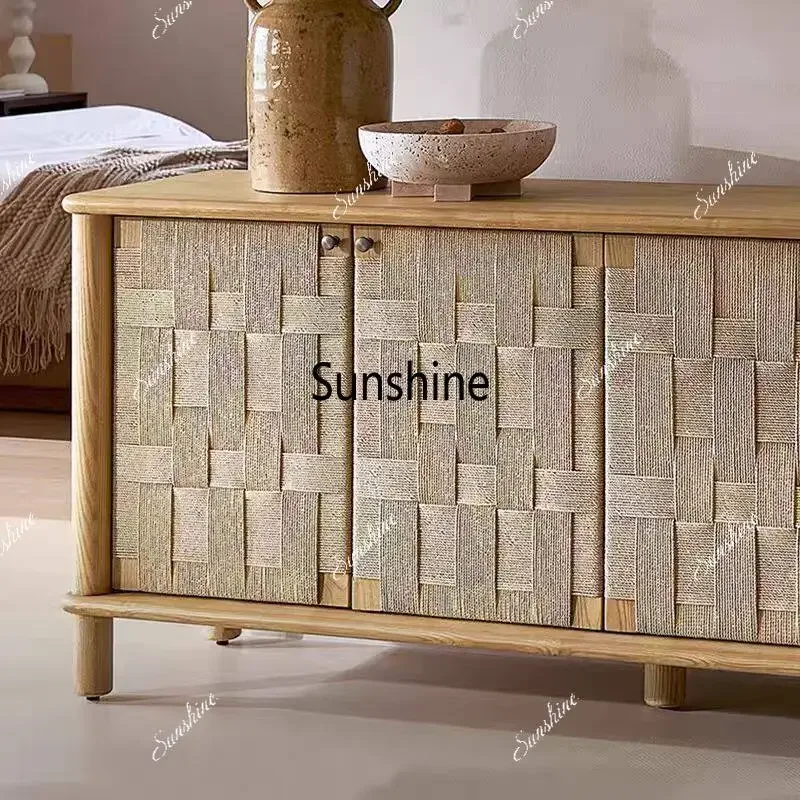 

Wabi Sandy Wind Solid Wood Side Cabinet Middle Antique Locker French Living Room Storage CabinetTJ