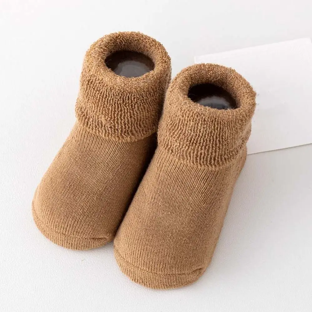 4Pairs Solid Color Thicken Baby Socks Warm Winter Autumn Infant Learning Walk Socks Anti-slip Baby Hosiery Home Sleep Socks Baby