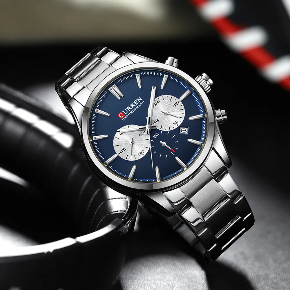 Istro REN-Montre-bracelet à quartz en acier inoxydable pour homme avec chronographe, montre de sport décontractée, horloge de date automatique, mode masculine