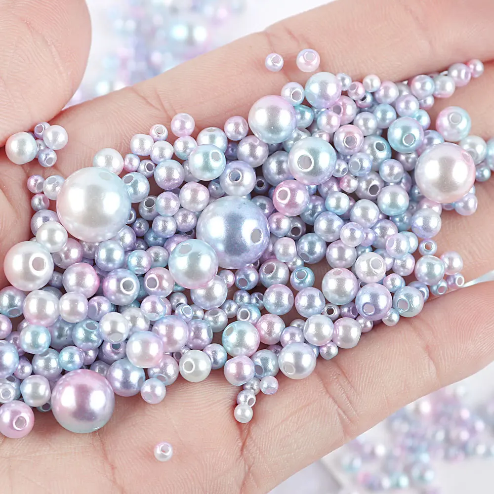 Mix Size 3-10mm Gradient Mermaid Pearls Beads Round ABS Imitation Pearl With Hole For DIY Je