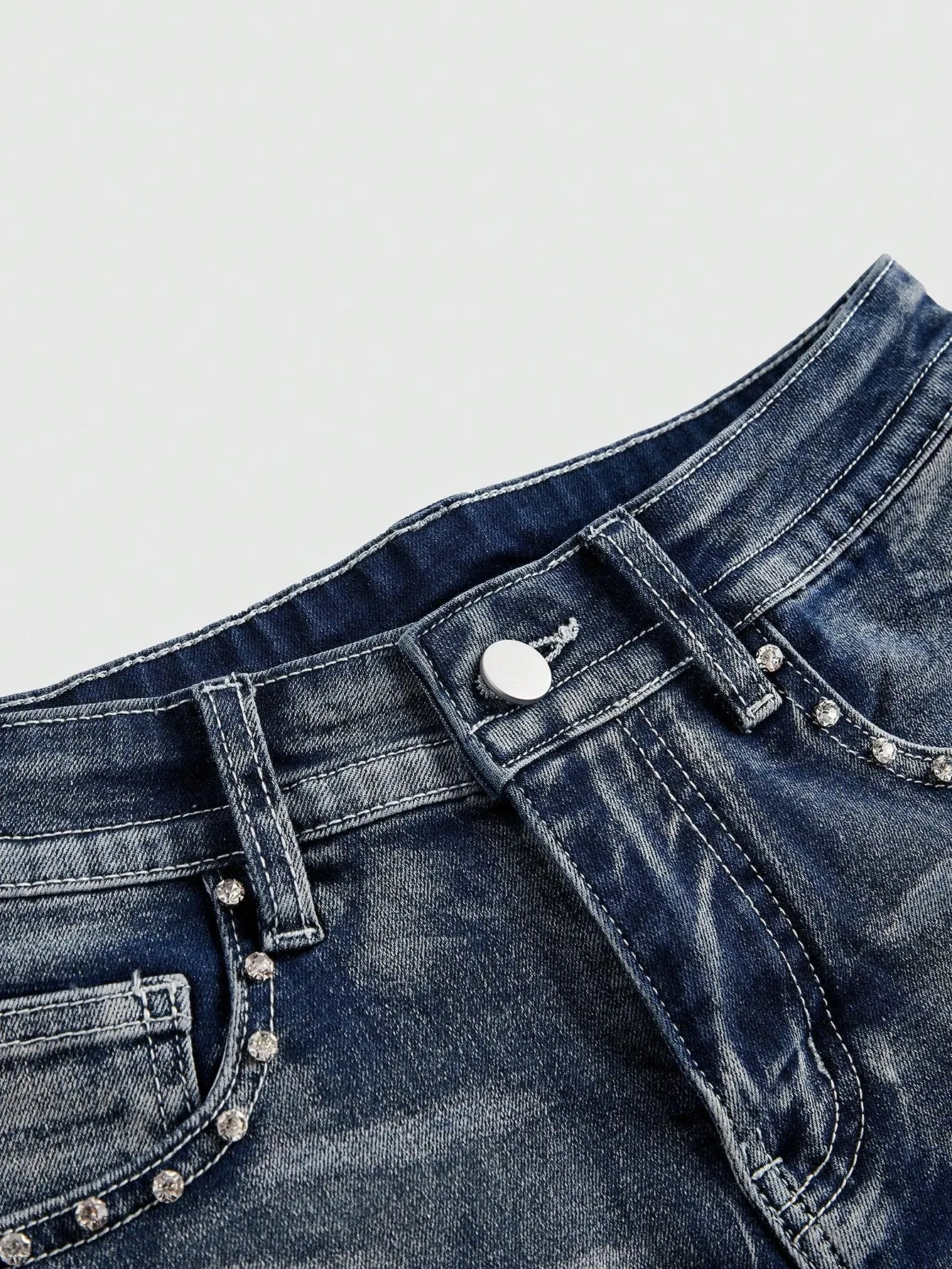 Low Rise Distressed Denim Shorts image 4