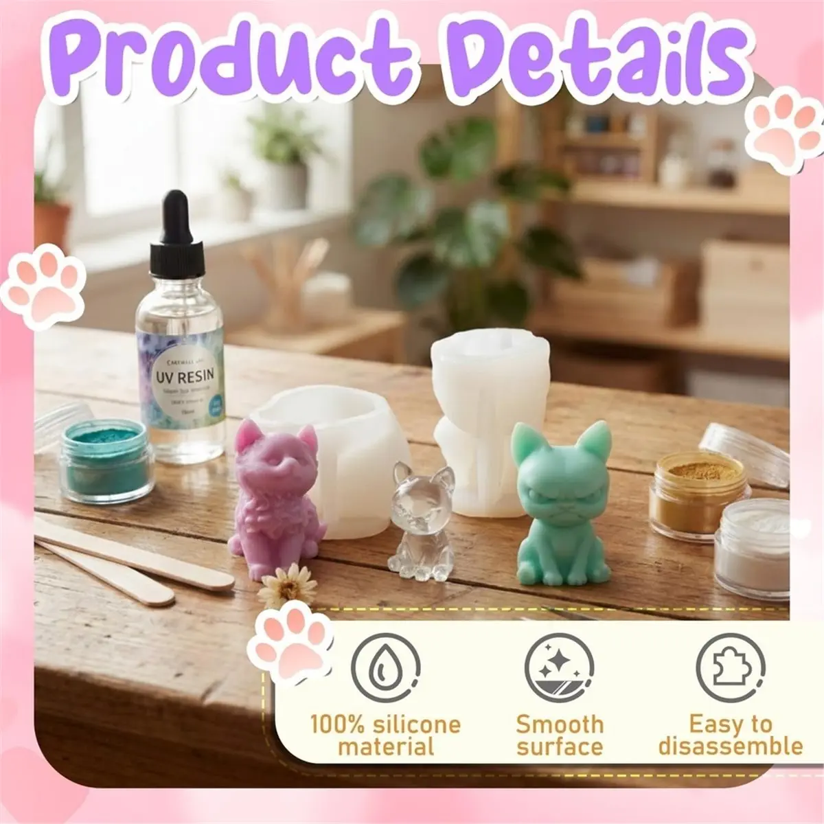 【HOT A88T】 6 Pcs Cat Silicone Molds Animal 3D Silicone Molds Resin for Home Ornament Cute Kitten for Candle Soap Soy Wax DIY