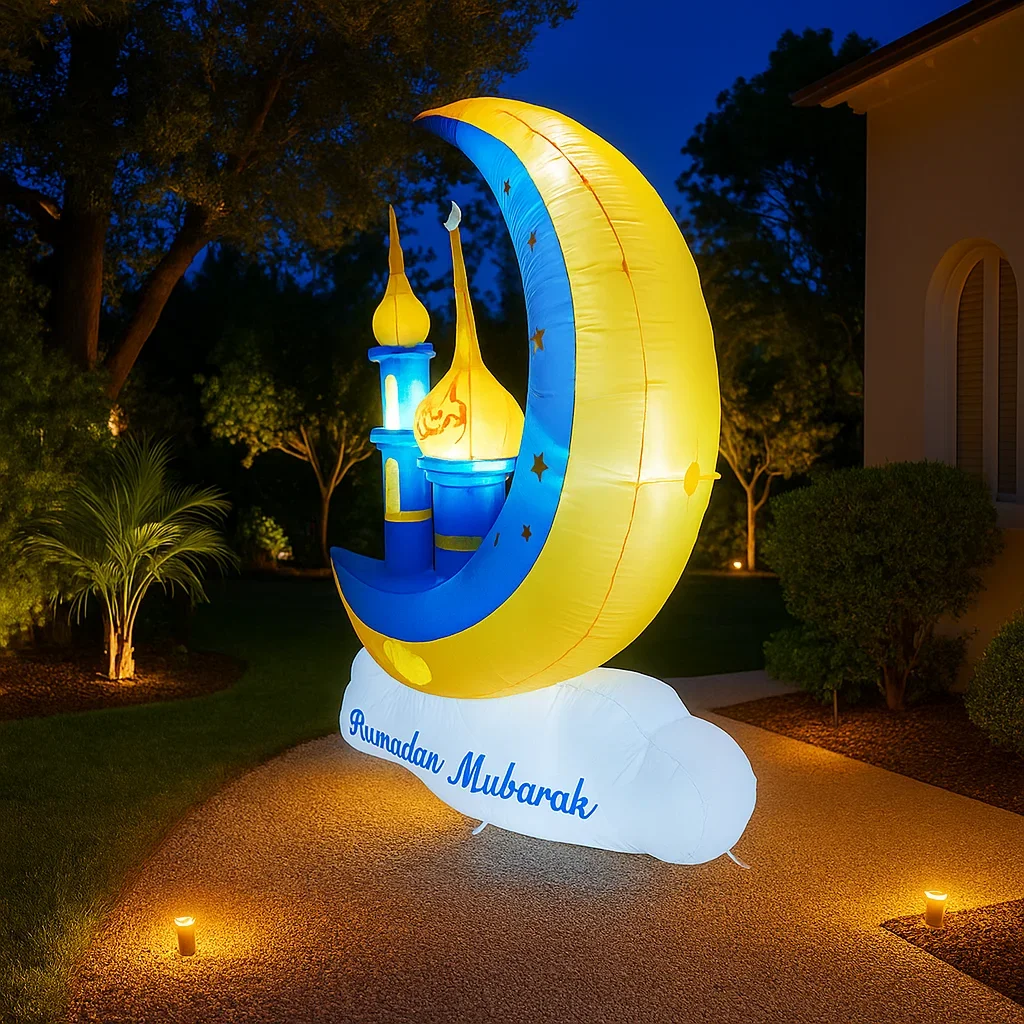 1.5 متر/5FT حفلة لتقوم بها بنفسك ديكور مسلم/الإسلامية الأزرق الأصفر القمر القلعة رمضان نفخ مصباح ليد عيد مبارك ديكور احتفال الصيام #3