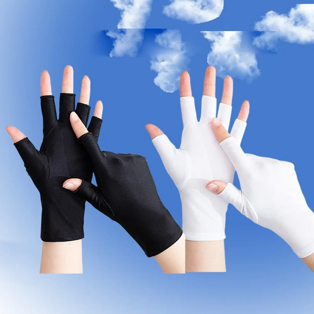 New Half Finger Sunscreen Gloves Anti-UV Highly Elastic Ice Silk Gloves Breathable Nail Painting Gloves Summer