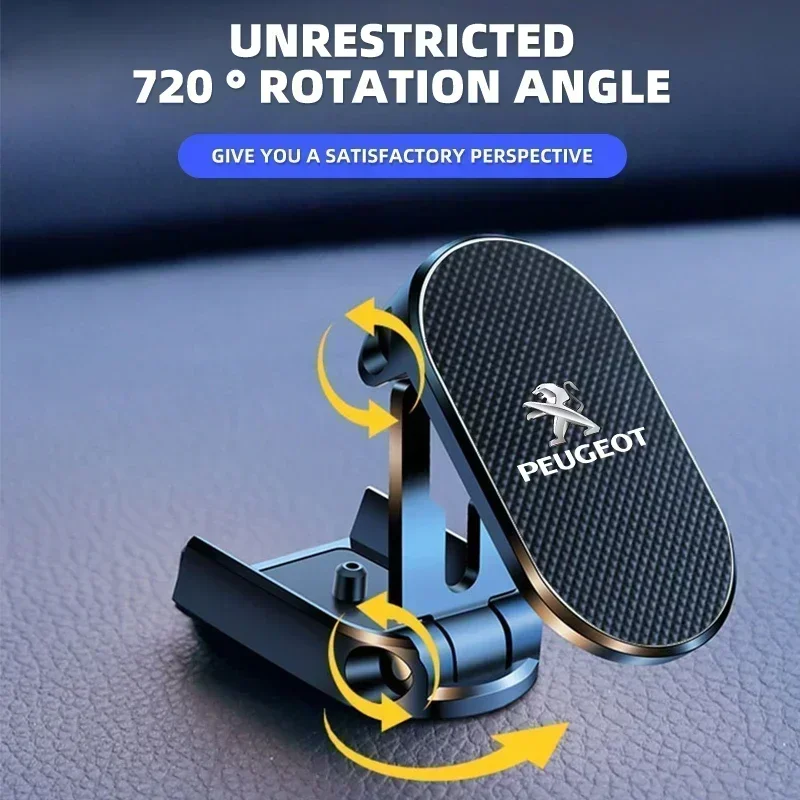 

Car Phone Holder Alloy Folding Strong Magnetic 720° Rotation For Peugeot 206 207 208 301 307 308 406 408 508 2008 3008 5008 108