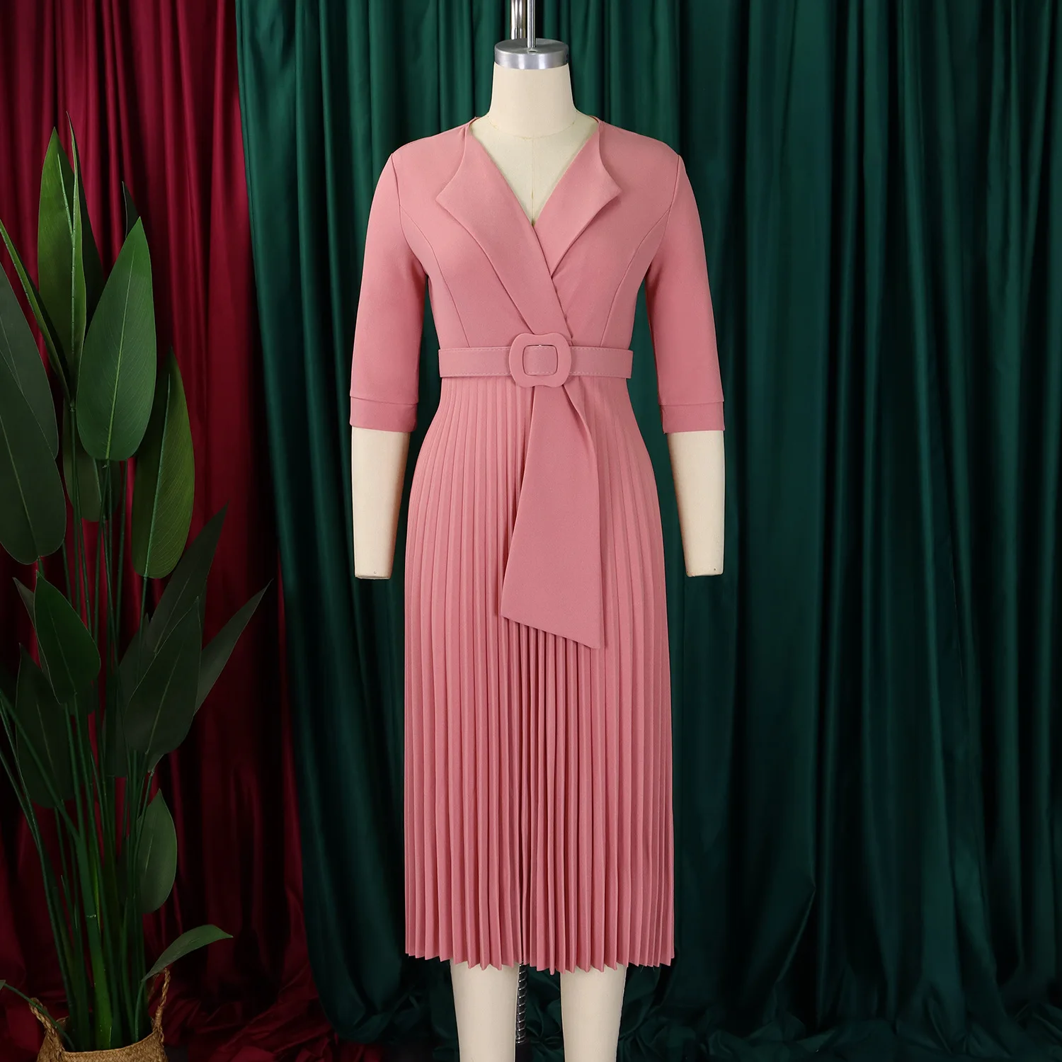 Women's Fall 2024 new commuter fashion suit collar pleated waist plus size dress