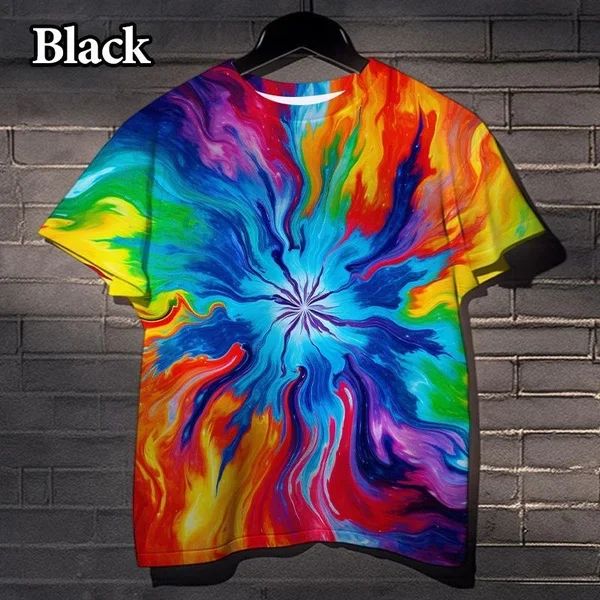 Men and Women Universal 3D Printed Rainbow Tie-dye T-shirt, Street Vertigo Pattern, Colorful Casual Top, Plus Size Short Sleeve