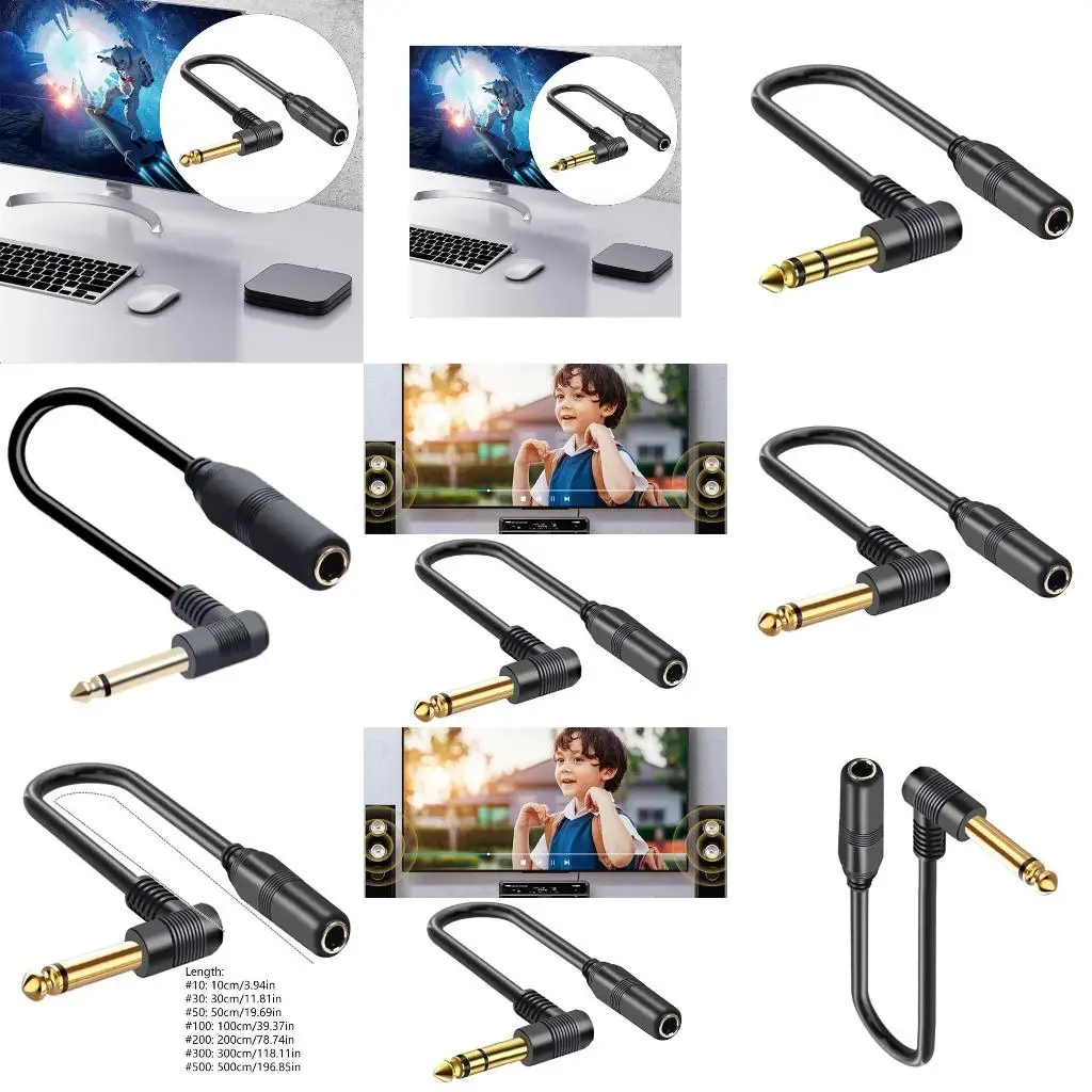 90 Degree 6.35mm Male To Female Audio Extension Cord Right Angle 1/4 Inch TS(Mono) TRS(Stereo) Jack Cable For Guitar Bass Mixer