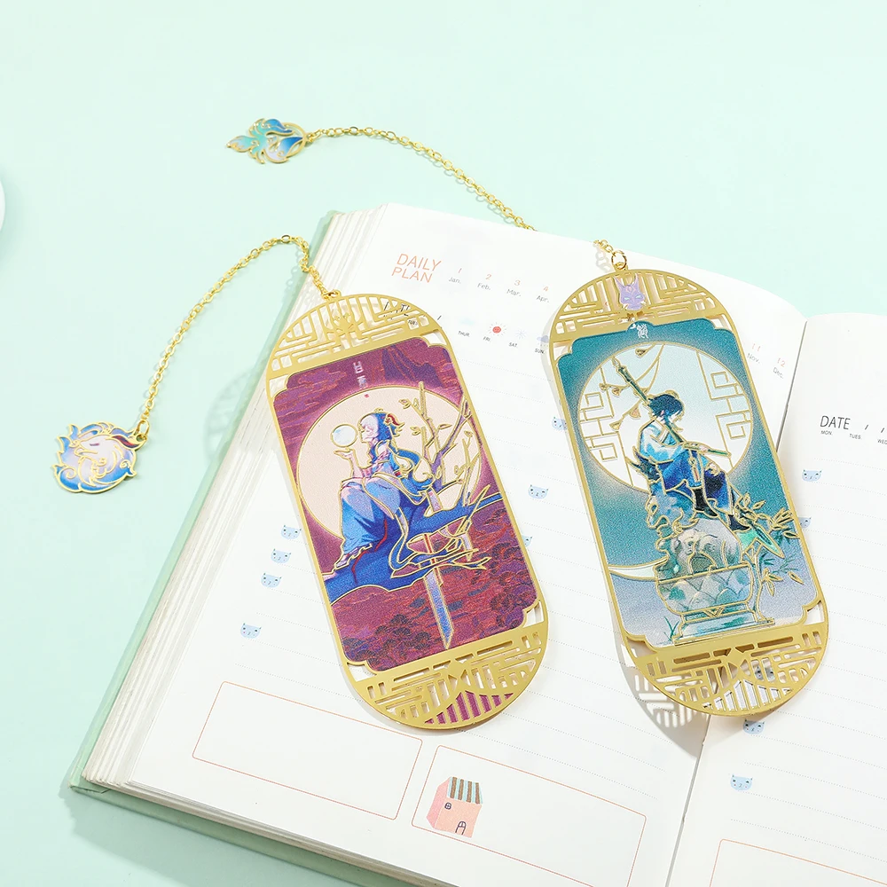 Genshin Impact Game Book Marks Xiao And Venti Figure Hollow Metal Bookmarks for Game Fans Collection Gift Book Accessory