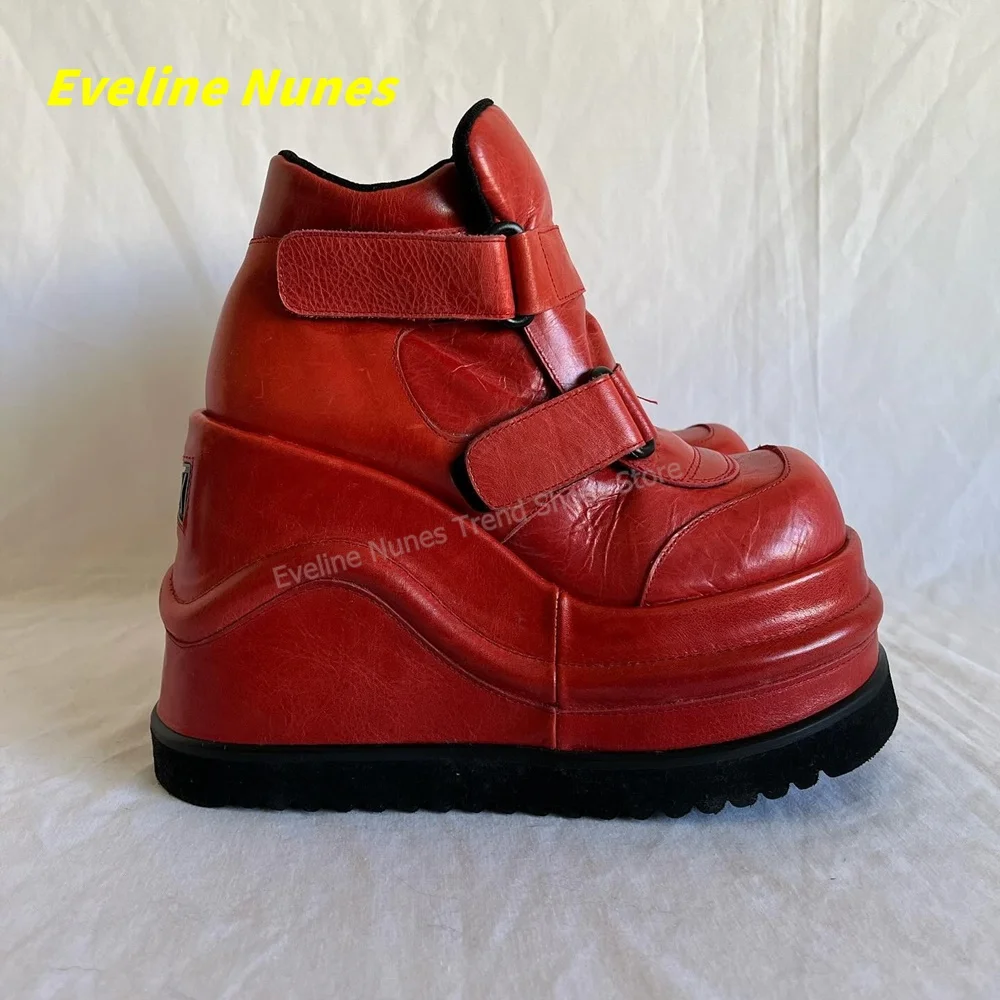 Y2K Gothic Red Wedge Platform Boots Women Round Toe Double Buckle Strap Super Thick Sole Punk Dark Street Style Ankle Footwear - view 2
