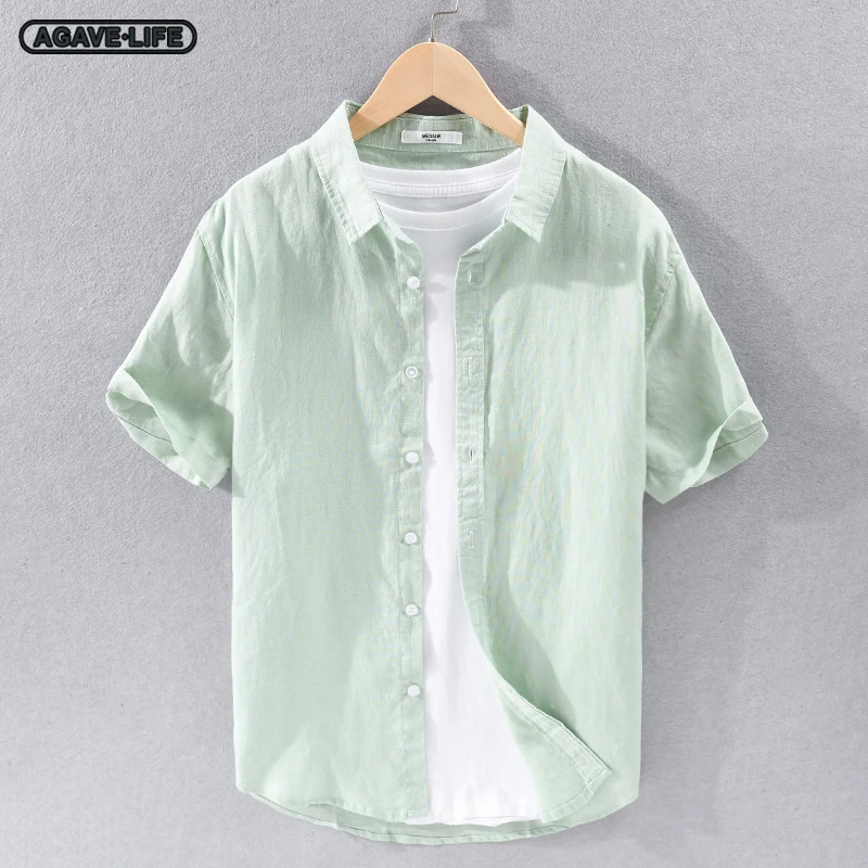 

Pure Linen Cotton Shirts Men's Summer Simple Casual Short-sleeved Linen Shirt Bussiness Male Fashion Square Collar Loose Shirts