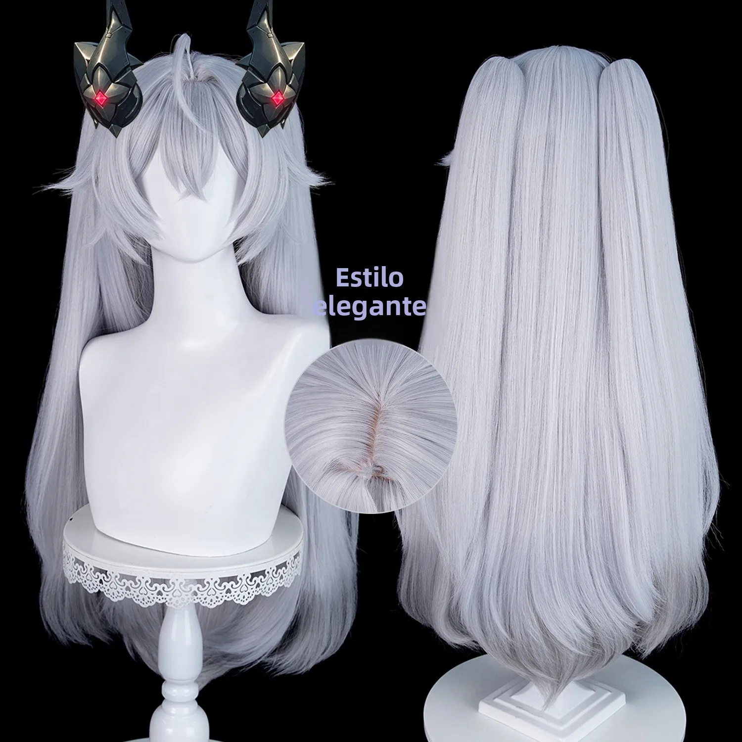 ママンミッドデイ厚めミックスシルキーテールフェイクヘア-クリップ付き-コスプレウィッグ-ヘアエクステンション-ポニーテール-トップヘッドピース