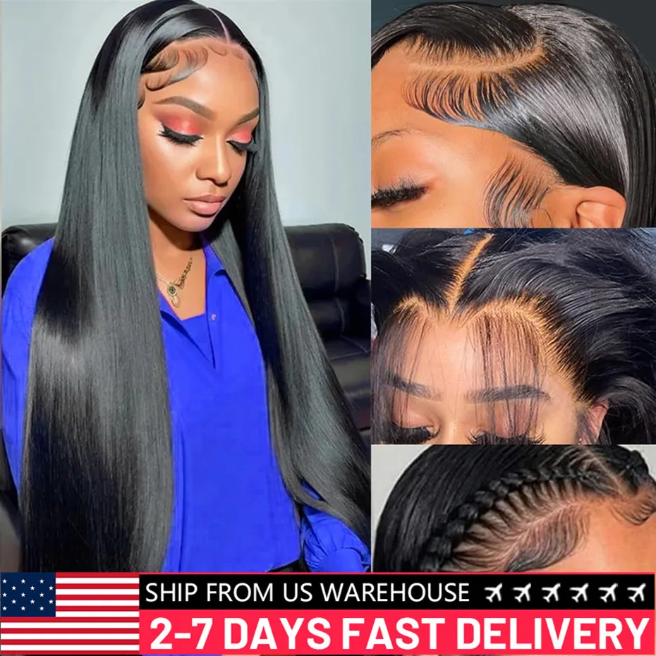 34 38 Inch Straight Glueless Wig Human Hair Ready to Wear PrePlucked 13X6 HD Lace Frontal Wig Brazilian Lace Front Wig for Women