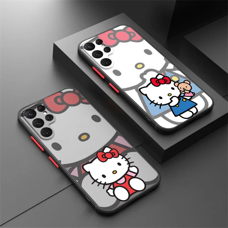 

Cute H-Hello K-Kitty Cartoon Frosted Translucent For Samsung Galaxy S24 S23 S22 S21 S20 FE S10 S9 S8 Plus Ultra Pro 5G Back