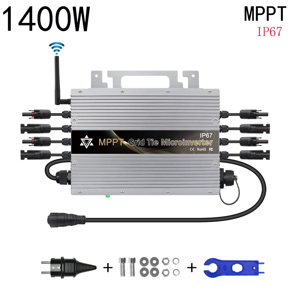 Built-in WiFi 1400W MPPT Grid Tie Micro Inverter  for 20-60VDC Solar Panel and 80-265VAC Grid,With Free EU Plug,Ship From EU