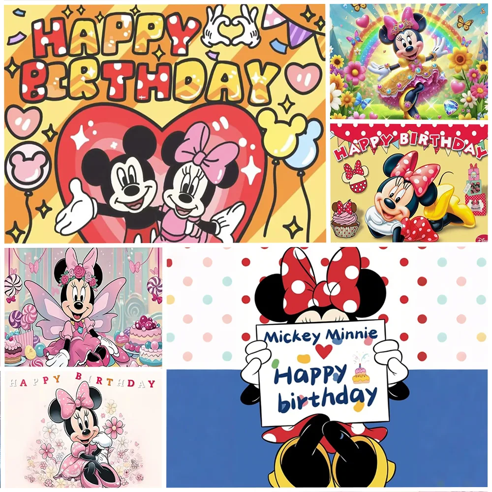 

Disney Minnie Mouse Theme Princess Girl Birthday Party Decoration Background Glitter Bow Backdrop Baby Shower Photography Props